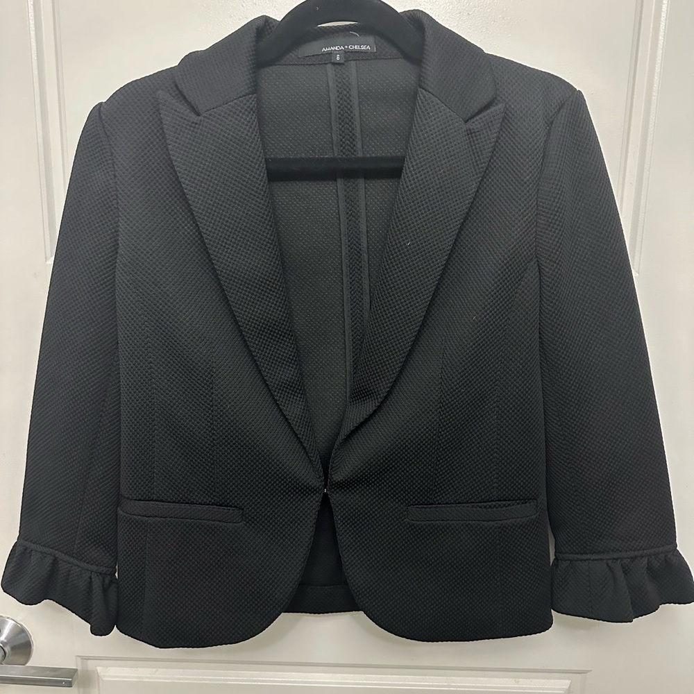 Black Knit Ruffle Sleeve Blazer